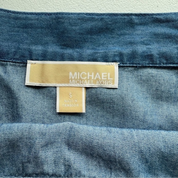 Michael Kors Chambray Ruffled Asymmetrical Maxi Skirt Size S Waist Tie Blue - Picture 7 of 13